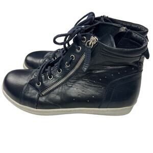 Gelato Tender High Top European Soft Leather Sneakers Navy Blue Zip Size 40